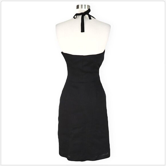 Lafayette 148 NY Black Linen Halter O Ring Chain Neck Tie Belt Summer Dress 2 - Picture 4 of 5